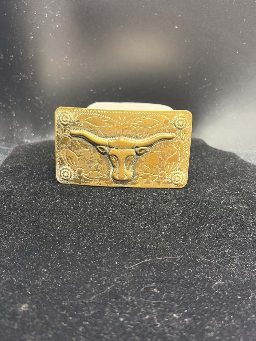 Vintage Brass Western Longhorn Steer Head Embossed Metal Belt Buckle